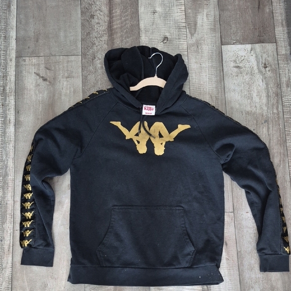 Kappa Sweatshirt Hoodie Signature Logo Black and Gold M - Picture 2 of 4